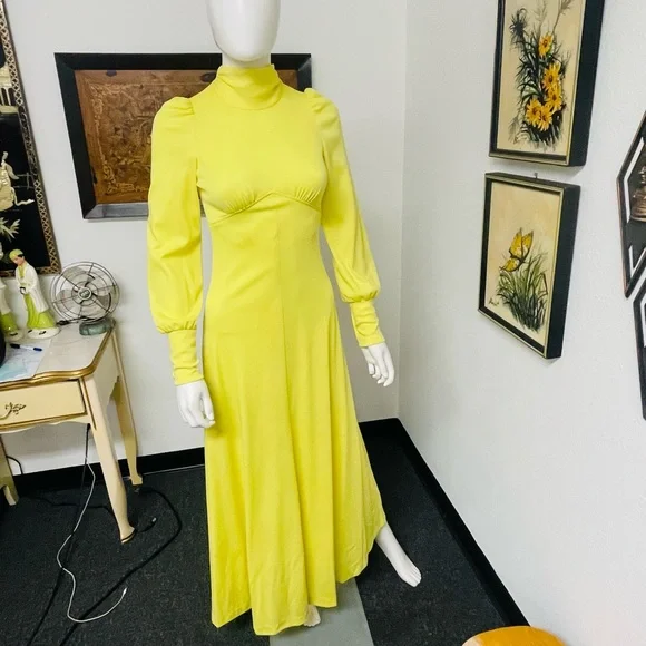 Vintage Dresses | Vintage High Neck Yellow Prom Dress | Color: Yellow | Size: S | Namadril's Closet